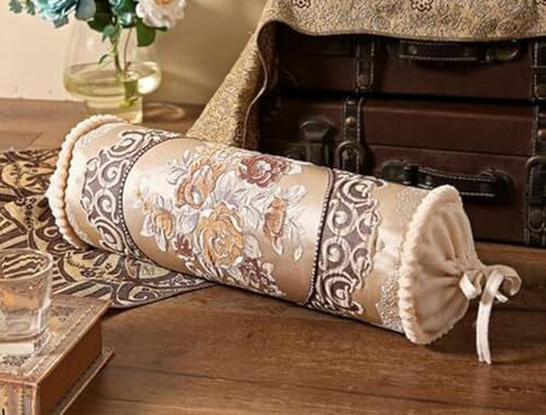 MYtodo Candy Pillow Round Roll Cervical Bolster Cylindrical Round Neck Pillow Long Lumbar Support Sofa Cushion Decorative Sofa Throw Pillow (1, Gold Flower Color)