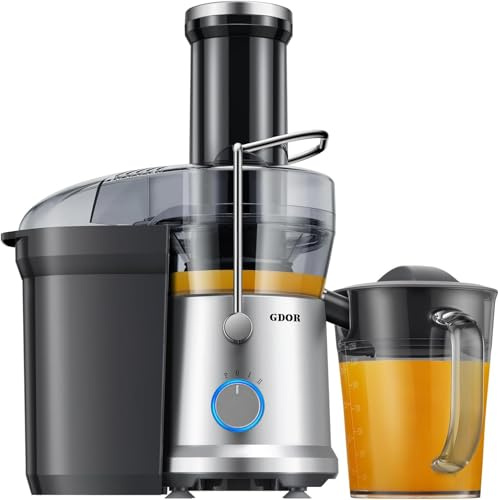 GDOR Entsafter 1300W Entsafter Gemüse und Obst mit Größerem 81mm Einfüllschacht 1250ml Großer Saftkrug Hohe Saftausbeute Juicer Machine 3 Geschwindigkeiten Juicer leicht zu Reinigen Bürste Tropfschutz