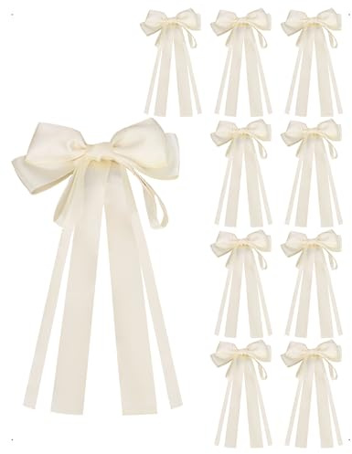 SanKristo 10 Pcs Lazos Dobles de satén para Coches Boda, Lazos Decorativos Envolver Regalos, Manualidades, Bolsas Caramelos, árboles Navidad, decoración Bodas, decoración mesas, Beige