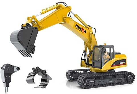 Excavadora teledirigida Huina 1535-1 RC excavadora de cadenas de metal con martillo demoledor y pinza clasificadora