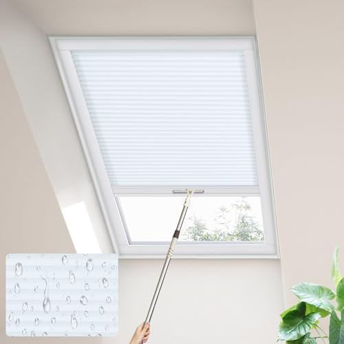 Moonice Skylight blinds Waterproof Fabric Cordless Roof Honeycomb Window Blinds Light Filtering Cellular Pleated Shades for Roof Inclined Plane Room Windows Custom Size,Moonbeam Pool Blue