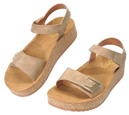 JOMIX Sandali Donna con Zeppa in Sughero, Chiusura a Strappo e Fascia Posteriore, Scarpe Estivi Comodi per la Spiaggia e il Tempo Libero WWS260453