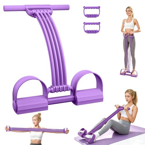 LTFIOON 3 en 1 Banda de Resistencia con Pedal, 8 Tubos – Elige 1-8 Tubos según tu fuerza, Asas Desmontables, Entrenador Abdominal para Todo el Cuerpo, Yoga y Fitness en Casa (Morado)