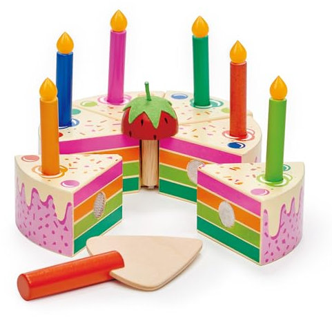 Tender Leaf Toys - Pretend Play Food Birthday Cake - Develops Social Skills and Imaginative Play for Children 3+ (Rainbow Birthday Cake)
