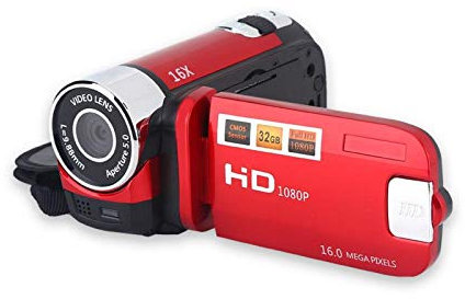Videocámara portátil de Video 1080P FHD 16x Zoom Digital, Cámara Digital Trabar DV con Sensor COMS, Altavoz Incorporado, Pantalla giratoria de 270 °, Cámara de Video(Red)