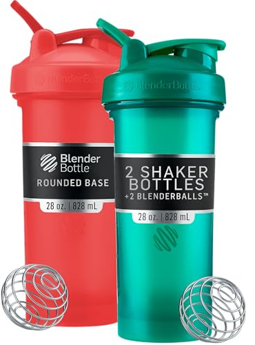 BlenderBottle Classic V2 Shaker Bottle Perfect for Protein Shakes and Pre Workout, 28-Ounce (2 Pack), Red, Green