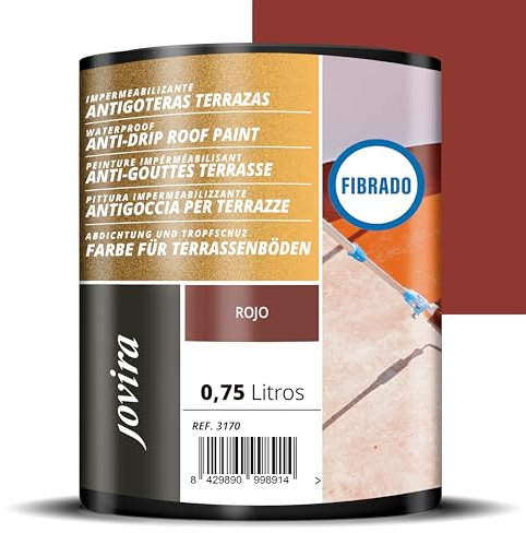 JOVIRA PINTURAS Pintura Impermeabilizante Antigoteras fibrado. Revestimiento Elástico, para Terrazas, Paredes, Medianeras y Tejados. (750 Mililitros, Rojo) F-20