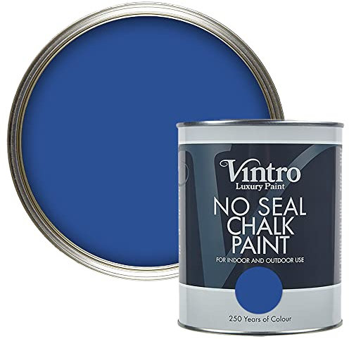 Vintro | No Seal Chalk Paint | Cobalt Blue | Interior & Exterior Use | Furniture | Walls | Wood | Metal | 1 Litre (Cobalt)