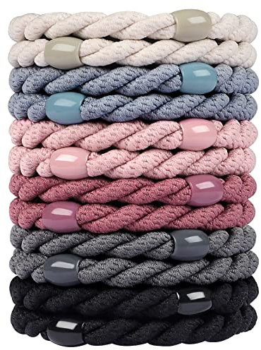 COZEASY 12 Stück Elastische Haargummis, ohne Metall Geflochtener Keine Pull oder Beschädigung Pferdeschwanz Halter, Elastisch Haarbänder für Damen & Mädchen Dickes und Lockiges Haar (Set 10)