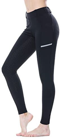 SPOEAR Horse Riding Pants Equestrian Women Full Seat Breeches Horseback Riding Tights Silicone Pockets(Black,L)