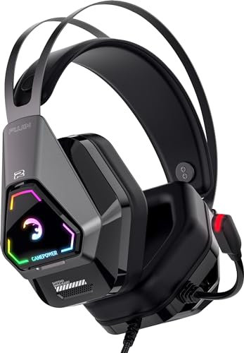 GAMEPOWER Fujin Gaming Headset mit Mikrofon, USB Gamer PC Kopfhörer, 7.1 Surround, RGB Beleuchtung, 50mm Neodym Treiber, Desktop - Laptop Kompatibel, 2m Kabelgebunden, Over Ohr
