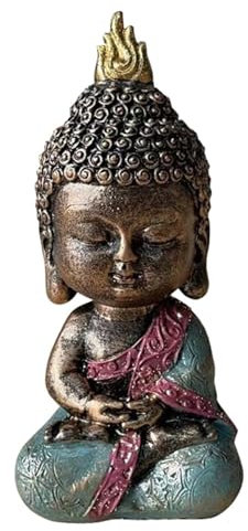 Statua Baby Budha – Decorazione Zen e Feng Shui – per creare un'atmosfera rilassante e spirituale – Idea regalo Budha portafortuna – Altezza: 14 cm – Colore: verde e marrone – Zen'Light