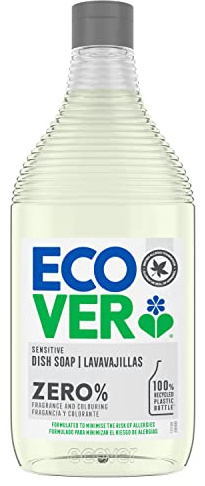 Ecover ZERO Lavavajillas - Lavavajillas a mano con ingredientes biodegradables a base de plantas, contiene 0% de fragancia y 0% de colorante, hipoalergénico y vegano - 450 ml