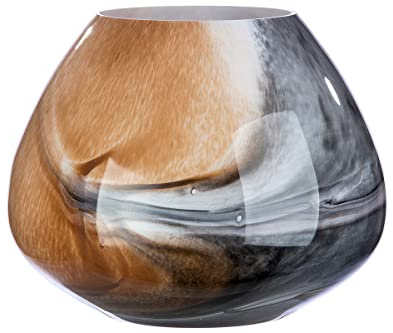 GILDE Glas Vase Draga - Dekovase Blumenvase Ø 38 cm braun schwarz Mamor Optik - europäische Herstellung