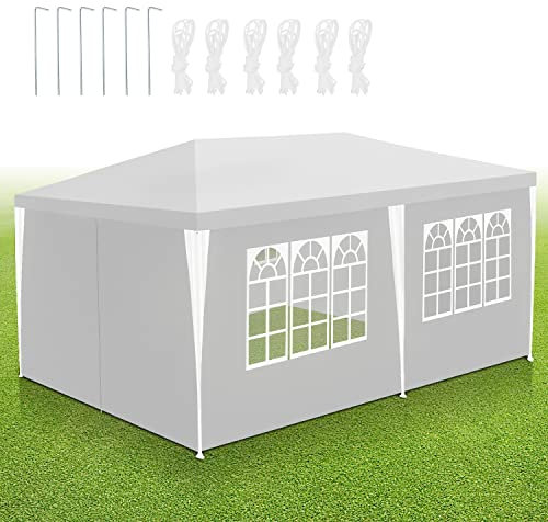 Sonnewelt Pavillon Wasserdicht Partyzelt 3x6 m Gartenpavillon mit 6 Seitenteilen UV-Resistent Gartenzelt 100g/m² Bierzelt Hochwertiges PE Plane Festzelt Weiß