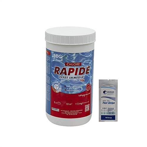 EDG by AQUALUX Chlore Rapide Pastilles 20g - 1kg | Chlore Choc Stabilisé - Désinfection Choc - Dissolution Rapide + 10 Tests HPS OFFERTS 6 en 1