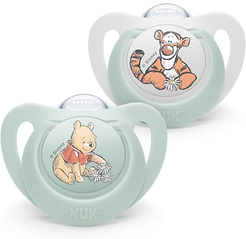 NUK Star ciuccio | 0-6 mesi | Calma il 99% dei bambini | Succhietti in silicone senza BPA | Winnie the Pooh | Custodia compresa | 2 pezzi