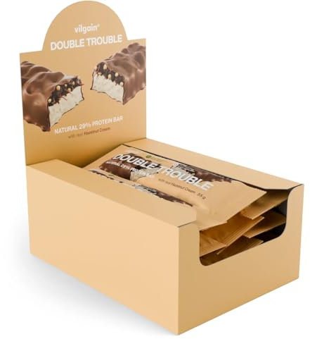 Vilgain Double Trouble Protein Bar | Two-layer nut bar with 29% protein & stevia sweetness | Bar ideal for muscle building & snacking (12x55g, Hazelnut)