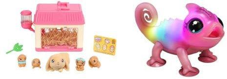 Little Live Pets Mama Surprise Mini Hasen-Spielset Lil' Bunny & Chamäleon Nova, leuchtendes, interaktives Chamäleon mit Farbwechselfunktionen