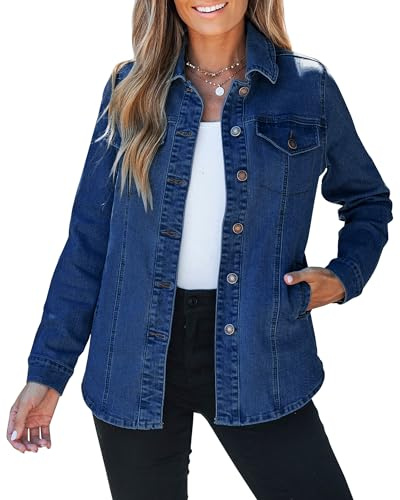 Roskiky Denim Jackets for Women uk Denim Jacket Western Oversized Shacket Jacket Button Up with Pockets