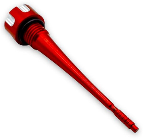 Red Circles Red CNC Pit Bike Oil Dipstick – 145mm Length – Durable CNC Machined Part – Compatible with Most Chinese Import Pit/Dirt Bikes for Accurate Oil Level Measurement