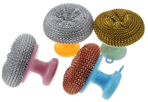 Healeved 5sets Kitchen Wire Brush Metal Sponge and Handle for Pot Washing Grill Cleaning and Pan Scrubber for Cleaning Tasks