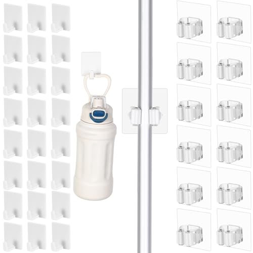 Teenyyou 36 Pcs White Wall Hook Set, Self Adhesive with Broom Mop Holders