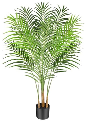 Zvezvia Artificial Palm Tree 4FT, Fake Plant with 10 Trunks & Real Bark Design, Large Aritificial Plant Indoor in Pot, Faux Tree for Home Office Living Room Decor