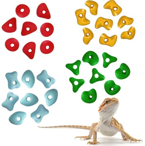 Okueejur 32PCS Rock Climbing Holds for Bearded Dragons Climbing Rock Wall Grips for Bearded Dragons Tank Accessories Reptiles Toy Rock Wall Holds (Colorful)