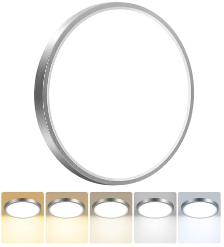 Peasur Bathroom Light Ø30CM, 3000K/3500K/4000K/5000K/6500K LED Ceiling Light, 24W 2800LM,Waterproof, Round, Modern, Flush Ceiling Light for Bathroom, Kitchen, Bedroom(Brushed Nickel)