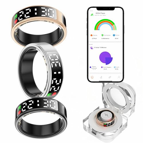 smartia – Bague Intelligente avec écran Tactile, modèle 2026 Application Incluse, Smart Ring Homme et Femme, Bague d’activité et de Suivi de la santé, Surveillance du Sommeil (Noir, 10)