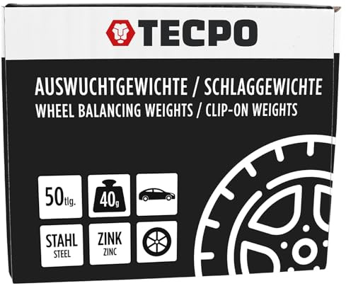 TECPO Pesos de impacto de zinc, 40 g x 50 pesos de equilibrio para llantas de acero, resistentes a la corrosión