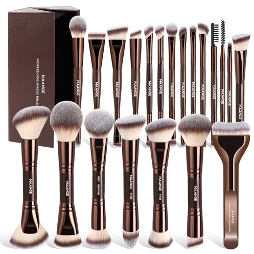 MAANGE Pinceaux Maquillage Professionnels 21 Pièces / 40 Fonctions - Coffret Cadeau Double Face Complet (Vegan, Pour Tout le Visage)
