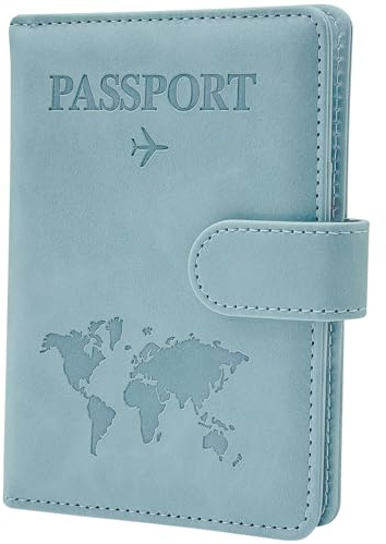 Bponyen Funda Pasaporte Cuero, Porta pasaportes para Viaje con Bloqueo RFID, portadocumentos Viaje para Hombres o Mujeres, Viaje Accesorios, para Tarjetas de crédito y Tarjetas de embarque