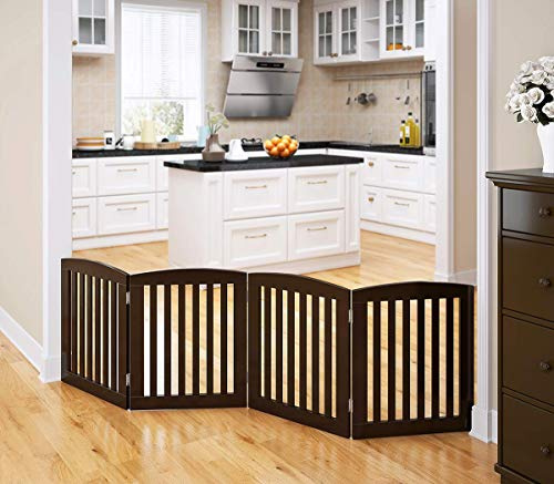 PAWLAND Wooden Freestanding Foldable Pet Gate for Dogs, 24 Inch H, 4 Panels