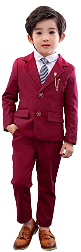LOLANTA Conjunto de Traje de 2 Piezas para niños, Conjunto de Blazer y pantalón para niños, Ropa de Ocio o Vestido de Fiesta de Boda, Rojo, 6-7 años, 130