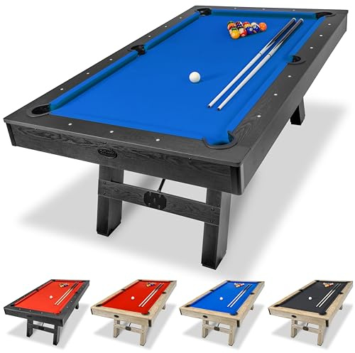GoSports 7 ft Pool Table with Wood Finish - Modern Billiards Table with 2 Cue Sticks, Balls, Rack, Felt Brush and Chalk - Choose Your Style