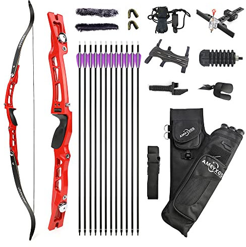 HNZMDY 66zoll Takedown Recurve Bogen Set für Erwachsene Jugendliche ILF Limbs 20-40lbs Jagdbogen Bogenschießen Wettkampf Athletischer Bogen Rechte Hand (40lbs, Rot)