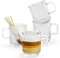 Gutsdoor Clear Glass Coffee Cup Set of 4, 12 Ounces Classical Vertical Stripes Glass Tea Cup with Spoon for Latte, Espresso, Cappuccino, Tea