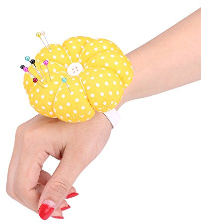 Yunxwd Cuscino per spilli per aghi, 1 cuscino creativo per aghi da cucito in tessuto di zucca con cintura elastica regolabile per cucito su misura (3 #)