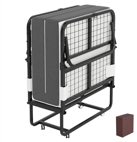 CAIYUN Folding Bed with Mattress,Guest Z Single Bed,Portable Foldable Beds with Memory Foam Mattress and Fabric Storage Bag,Spare Beds,Rollaway with Fold-up Metal Frame 190 x 80CM