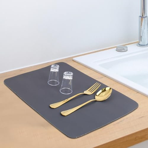 RUCUDIM Abtropfmatte 40x30, Abtropfmatte Geschirr, Kaffeemaschine Unterlage, Saugstarke Trockenmatte mit Schmutzabweisender Gummisohle für Küche, Spüle und Bad