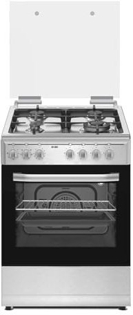 Svan Cocina Mixta gas Butano 4 Zonas Inox SKMW4600X. Quemador WOK triple llama, Kit Conversión Gas Natural, Acabado en Inox
