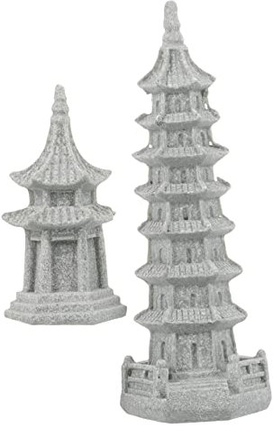 OFFSCH 2pezzi Miniature Stone Pavilion Statues for Garden Décor Lightweight Zen Adornments for Home and Bonsai Arrangement and Floral Displays