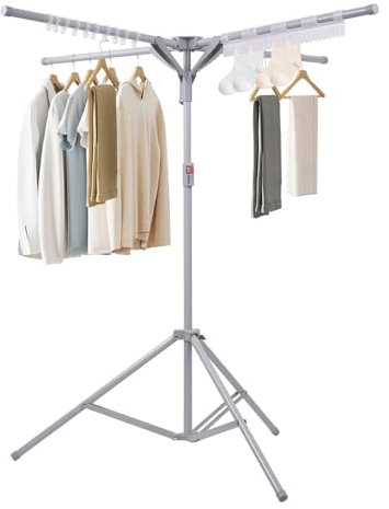 Sinbide Tendedero de Ropa, Secador de Paraguas, Plegable Perchero Extensible con Barra para Colgar, Ajustar Altura Diferente, Ropa Portátil para Interior y Exterior (Negro/Gris) (Gris)