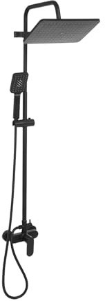Sistema doccia con rubinetto, doccia a pioggia regolabile in altezza, set doccia con miscelatore per doccia, soffione doccia, doccetta a mano, asta doccia e tubo, set doccia con rubinetto, nero