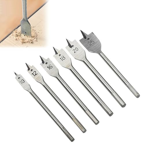 Brocas de Pala, Brocas Planas con Vástago, Broca Plana para Madera, Vástago Hexagonal de Cambio Rápido, Adecuado para Realizar Agujeros Rápidamente en Madera Blanda y Tableros de Partículas, 6 Piezas