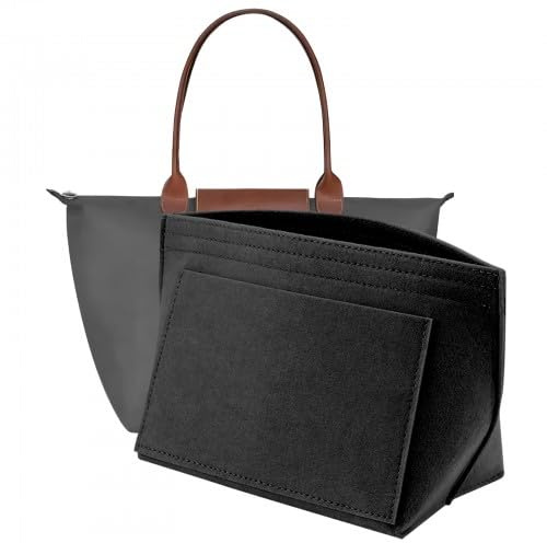 Wisebom Longchamp Filtväska, Multificka Filt och Vikbar Väska för Läppstiftsnycklar, Organisatör (svart, L)