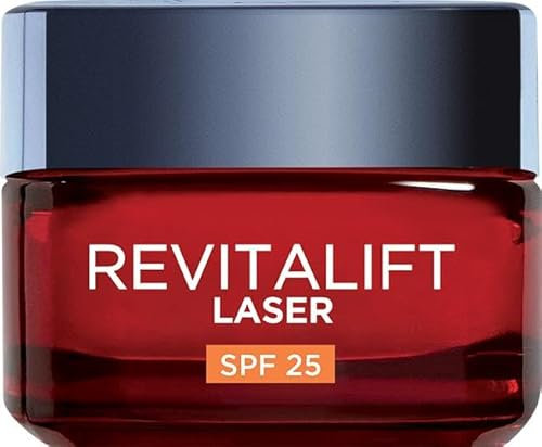 L'Oréal Paris Crema Viso Giorno Revitalift Laser SPF25, Per Tutti i Tipi di Pelle, Azione Antirughe e Anti-Macchie, Pelle più Soda e Tonica, Con Acido Ialuronico, Vitamina C e Pro-Retinolo, 50 ml