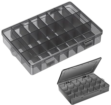 24 Grids Extra Large Plastic Craft Storage Box, Plastic Organizer Container Bead Storage Box with Removable Grids Compartments for Beads DIY Earring Art Crafts Jewelry & Small Parts (1 Pack-Black)
